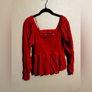 Old Navy cutout smocked long sleeve shirt, size L, red